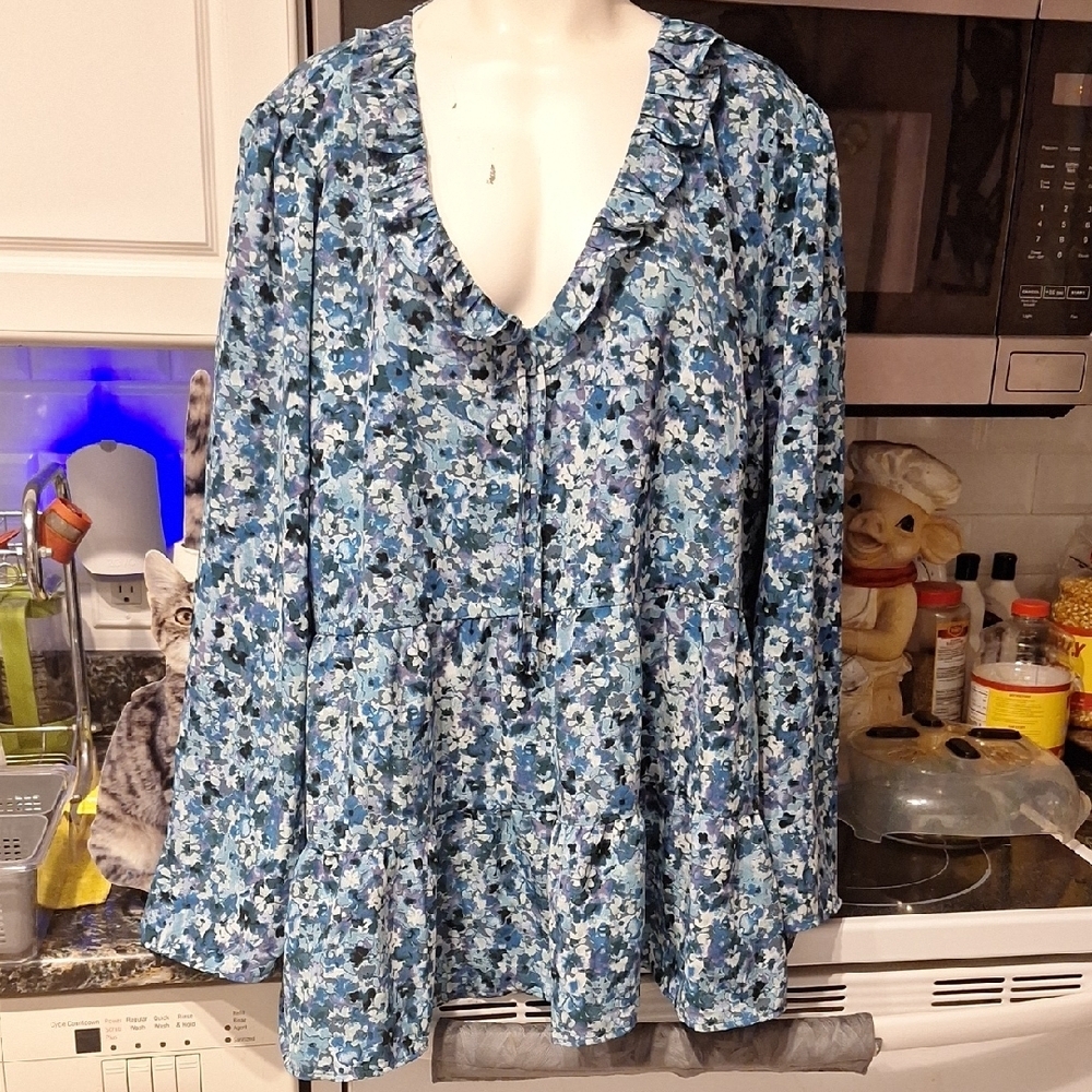 l Womens Oak & Trellis Floral Pullover Plus Size Top 4X